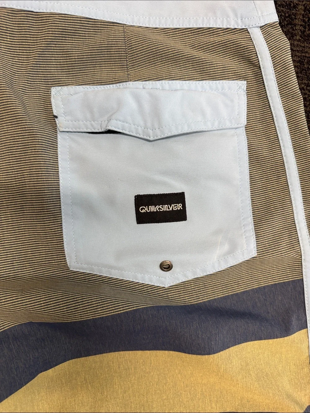 Quiksilver Men's Tan, Gray, Yellow Striped Board Shorts